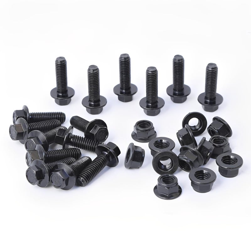 Minho M8-1.25 x 25mm Flange Head Bolts in Carbon Steel Material,Flange Hexagon Screws Come with Flange Nuts,Black Oxide Finish Plated,Full Thread, 15 Sets - Image 1